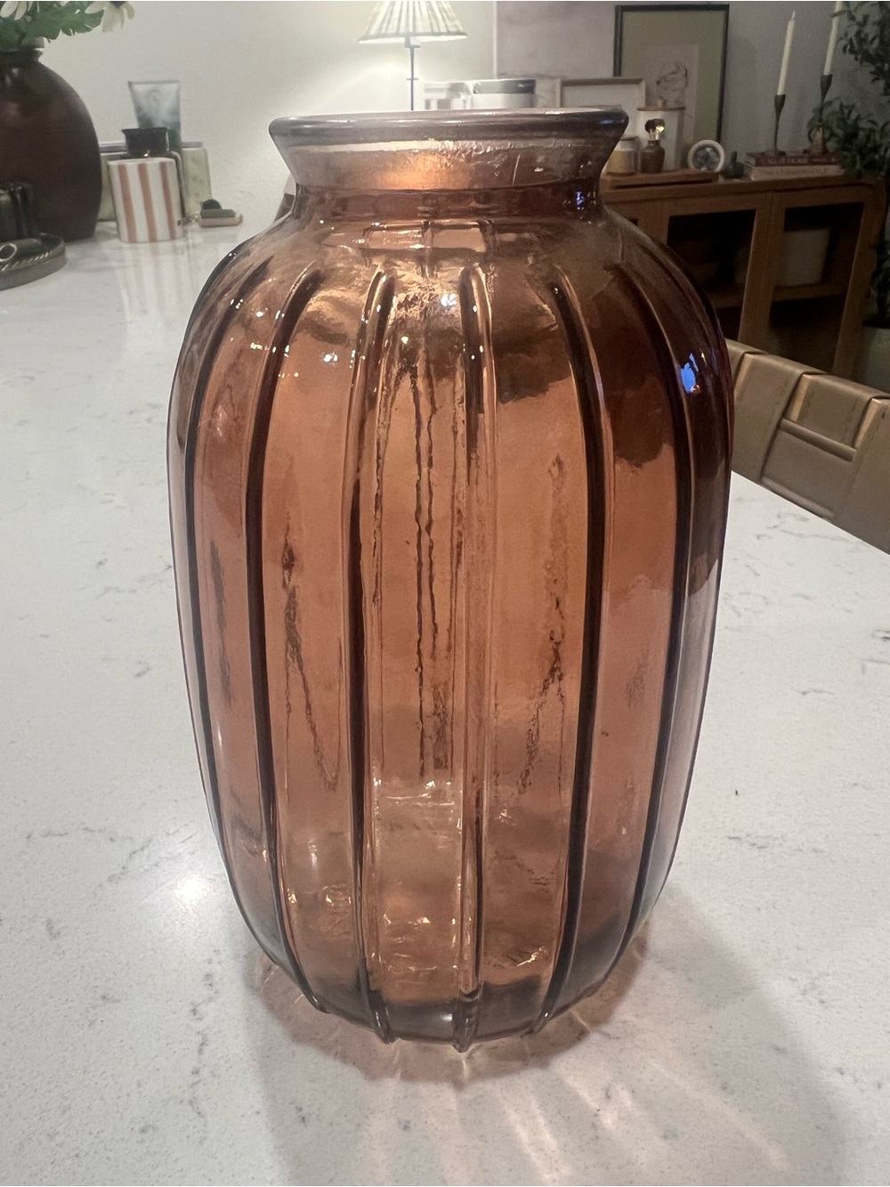 Amber Ribbed Glass Vase
